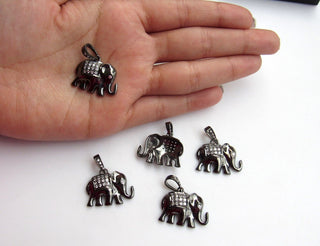 925 Sterling Silver Elephant Charm Pendant With Cubic Zirconia Gemstones Pave Diamond 26x24mm (PD12)