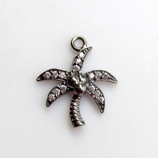 2pcs Sterling Silver Palm Tree Charm Pendant With Cubic Zirconia Gemstones Pave Diamond 17x17mm (PD13)
