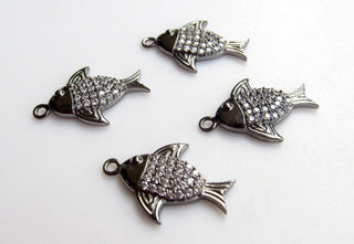 Cubic Zirconia Pave Diamond Sterling Silver Fish Charm Pendant  20x16mm (PD15)