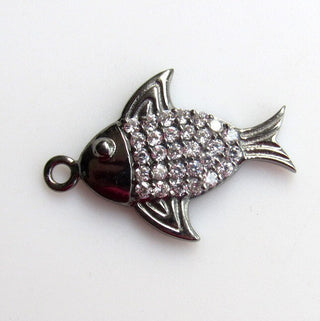Cubic Zirconia Pave Diamond Sterling Silver Fish Charm Pendant  20x16mm (PD15)