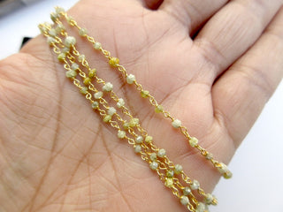 6"/18"/24" Natural Yellow Raw Diamond Beaded Chain Wire Wrapped Yellow Rough Diamond Chain, 925 Sterling Silver/24 KT Gold Plated