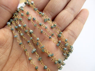 6"/18"/24" Blue Raw Diamond Beaded Chain Wire Wrapped Blue Rough Diamond Chain, 925 Sterling Silver/24 KT Gold Plated Conflict Free