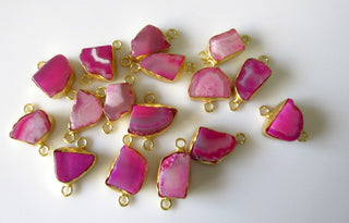 10pcs Pink Agate Slice Bezel Connectors, Free Form Druzy Connectors, Wholesale Gemstone Connectors, Gold Vermeil Connectors