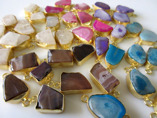 10pcs Brown Wholesale Agate Slice Bezel Connectors, Free Form Druzy Connectors, Gemstone Connectors, Gold Vermeil Connectors