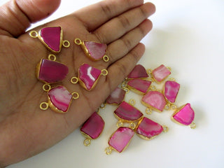 10pcs Pink Agate Slice Bezel Connectors, Free Form Druzy Connectors, Wholesale Gemstone Connectors, Gold Vermeil Connectors