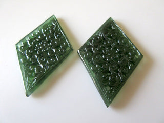 1 Piece Beautiful Hand Carved Green Serpentine Gemstone Carving, Filigree Finding, Natural Serpentine 57x36mm, SKU-Tc70