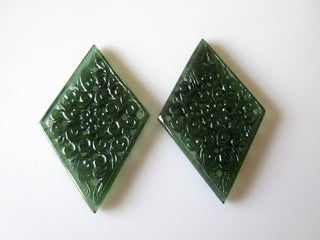 1 Piece Beautiful Hand Carved Green Serpentine Gemstone Carving, Filigree Finding, Natural Serpentine 57x36mm, SKU-Tc70