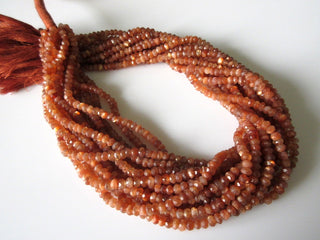 4mm Sunstone Beads, Faceted Rondelle Beads, AAA Sunstone Rondelles, 4mm Gemstone Beads, 13.5 Inch Strand, Sold As 1 Strand/ 5 Strands, AA115