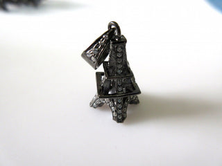 1 Pc 925 Sterling Silver Eiffel Tower Charm Pendant With Cubic Zirconia Pave Diamond, (Pd34)