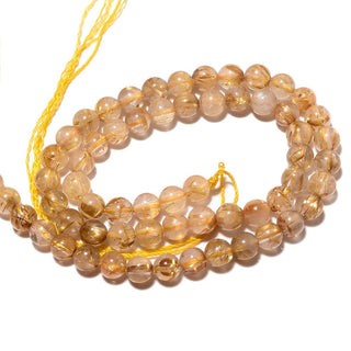 Golden Rutilated Quartz Round Bead, 7mm Gold Rutilated Quartz Smooth Round Beads, Sold As 7.5 Inch Half Strand/15 Inch Strand, SKU-S11