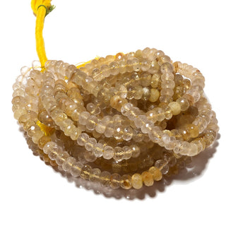 Golden Rutilated Quartz Faceted Rondelle Beads, 8mm Gold Rutilated Quartz, Sold As 7 Inch Half Strand/13 Inch Full Strand, SKU-S41