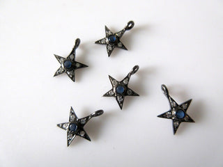 5 pcs Tiny Blue Star Sterling Silver Connector Charm Pendant, Cubic Zirconia Pave Diamond Pendant, CZ Star Pendant (Pd52)