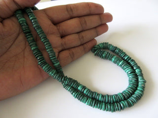 Malachite Tyre Beads Necklace, Natural Malachite Round Heishi Beads, 6mm To 13mm Beads, Sold As 9 Inch Strand/18 Inch Strand, SKU-2580