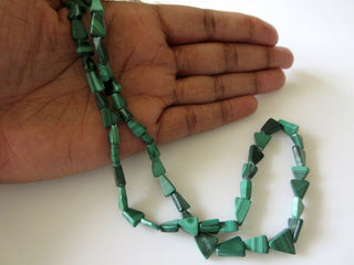 Malachite Fancy Triangle Bead Necklace, Natural Malachite Beads, 8.5mm To 10.5mm Beads, 16 Inch Strand, Sold As 1 Strand/5 Strand, SKU-2588