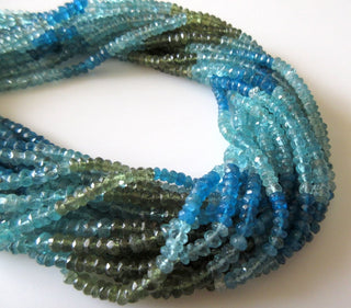 5 Strands Wholesale Natural Blue Apatite Green Apatite Rondelle Beads, 4.5mm Faceted Rondelles, 13.5 Inch Strand, SKU-2643