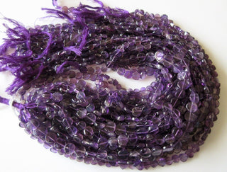 5 Strands Wholesale Amethyst Flat Coin Beads, Natural Amethyst Beads, 7mm Beads, 13.5 Inches Each Strand, SKU-2717