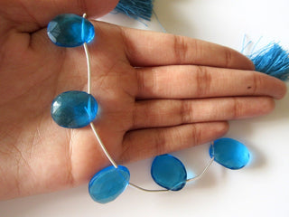 5 Pieces 15mm to 18mm Hydro Quartz Swiss Blue Topaz Color Side Drilled Faceted Flat Back Rose Cut Loose Cabochons RR14/1