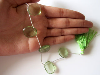 5 Pieces 15mm to 18mm Hydro Quartz Green Amethyst Color Side Drilled Faceted Flat Back Rose Cut Loose Cabochons RR15/1