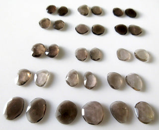 3 Matched Pairs 13mm to 14mm Smoky Quartz Rose Cut Flat Back Faceted Loose Cabochons SKU-RCC1