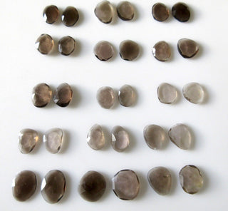 3 Matched Pairs 13mm to 14mm Smoky Quartz Rose Cut Flat Back Faceted Loose Cabochons SKU-RCC1
