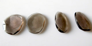 4 Pieces 22mm 2 Matched Pairs Smoky Quartz Rose Cut Flat Back Faceted Loose Cabochons RCC2