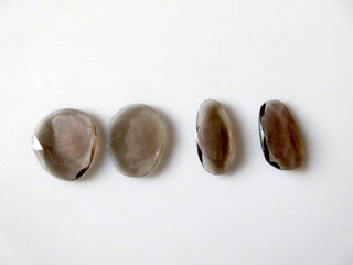 4 Pieces 22mm 2 Matched Pairs Smoky Quartz Rose Cut Flat Back Faceted Loose Cabochons RCC2