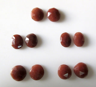 2 Matched Pairs 13mm to 14mm Red Aventurine Rose Cut Flat Back Faceted Loose Cabochons RCC4