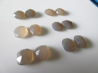 3 Matched Pairs 13mm to 14mm Gray Chalcedony Rose Cut Flat Back Faceted Loose Cabochons SKU-RCC8