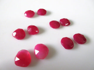 4 Pieces 13mm to 14mm Each Matched Pairs Hot Pink Chalcedony Rose Cut Flat Back Faceted Loose Cabochons RCC10