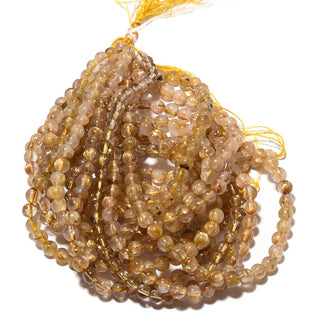 Golden Rutilated Quartz Round Bead, 7mm Gold Rutilated Quartz Smooth Round Beads, Sold As 7.5 Inch Half Strand/15 Inch Strand, SKU-S11