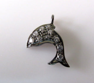 1 pc Dolphin Sterling Silver Connector Charm Pendant, Cubic Zirconia Pave Diamond Pendant, CZ Fish Pendant (Pd62)
