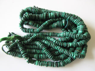 Malachite Tyre Beads Necklace, Natural Malachite Round Heishi Beads, 6mm To 13mm Beads, Sold As 9 Inch Strand/18 Inch Strand, SKU-2580