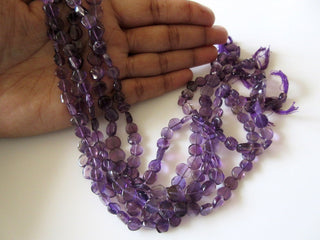 10 Strands Wholesale Amethyst Flat Coin Beads, Natural Amethyst Beads, 7mm Beads, 13.5 Inches Each Strand, SKU-2717