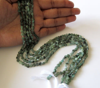 5 Strands Natural Emerald Flat Coin Beads, Wholesale Emerald Beads, 5mm Coin Beads, 13.5 Inch Strand, SKU-2802/1