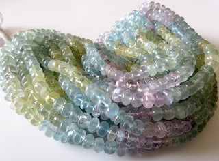 Natural Aquamarine Pink/Blue/Yellow Smooth Rondelle Beads  6-7 mm approx. Morganite Beads, Sold As 8 Inch/16 Inch Strand, SKU-2869