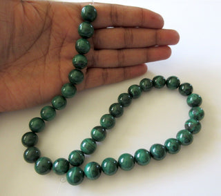 11mm Malachite Round Beads, Natural Malachite Beads, Wholesale Malachite Gemstones, Sold As 7.5 Inch Strand/15 Inch Strand, SKU-2965