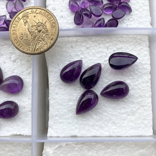 10 Pieces Natural Amethyst Pear Shaped Purple Color Smooth Loose Flat Back Cabochon Choose From 8x5mm/9x6mm/10x7mm/14x10mm/16x10mm, SKU-A7
