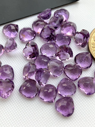 5 Pieces 9mm Natural Amethyst Heart Shaped Faceted Double Cut Loose Cabochons BB367