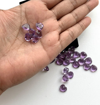 5 Pieces 9mm Natural Amethyst Heart Shaped Faceted Double Cut Loose Cabochons BB367