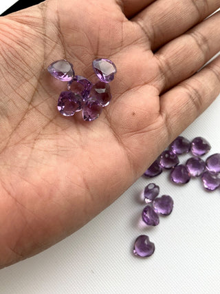 5 Pieces 9mm Natural Amethyst Heart Shaped Faceted Double Cut Loose Cabochons BB367